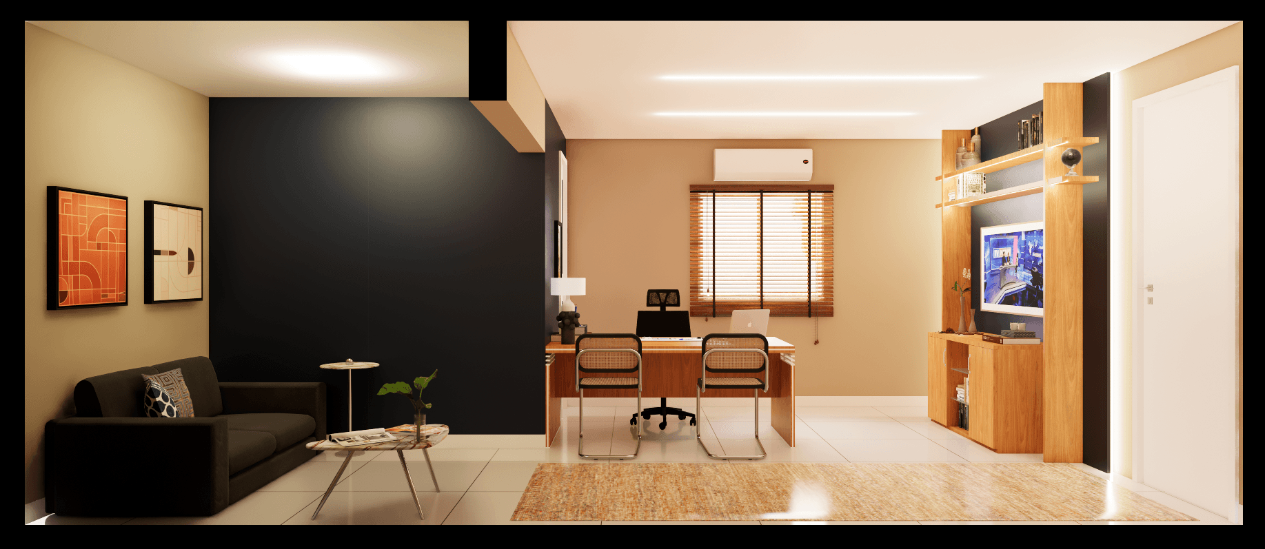 Imagem demonstrativa de espaço com composição contemporânea.