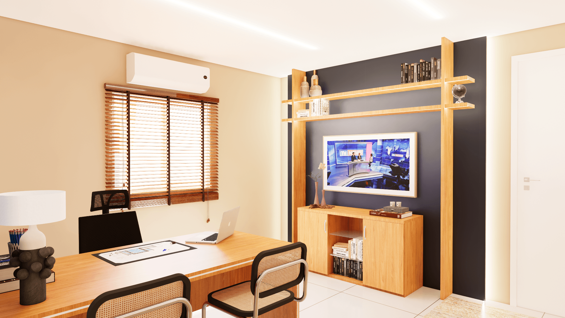 Imagem demonstrativa de projeto com materialidade e luz.